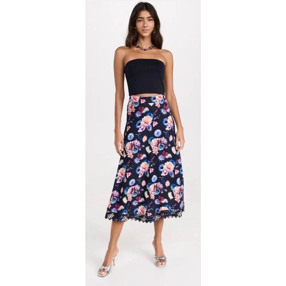 Paco Rabanne Floral Skirt in Navy Neon Flowers NWT Size Fr 40/ US 8